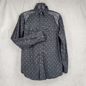 Cowboy Legend Vintage Black Gray Paisley Embroidered Pearl Snap Western Shirt